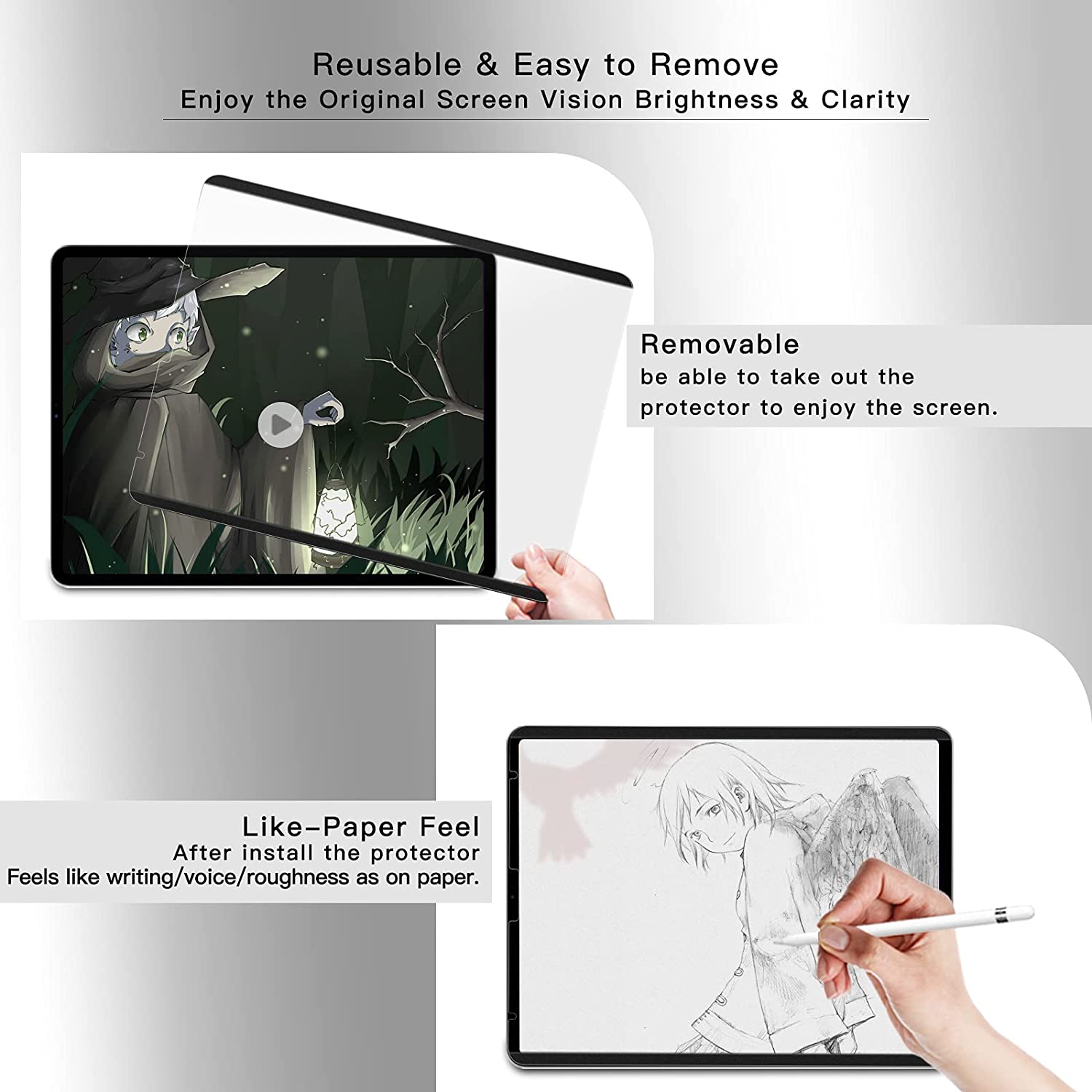 Paper-Like Screen Protector Removable Magnetic F iPad Pro 11 ipad 8 7 Air 4 10.5