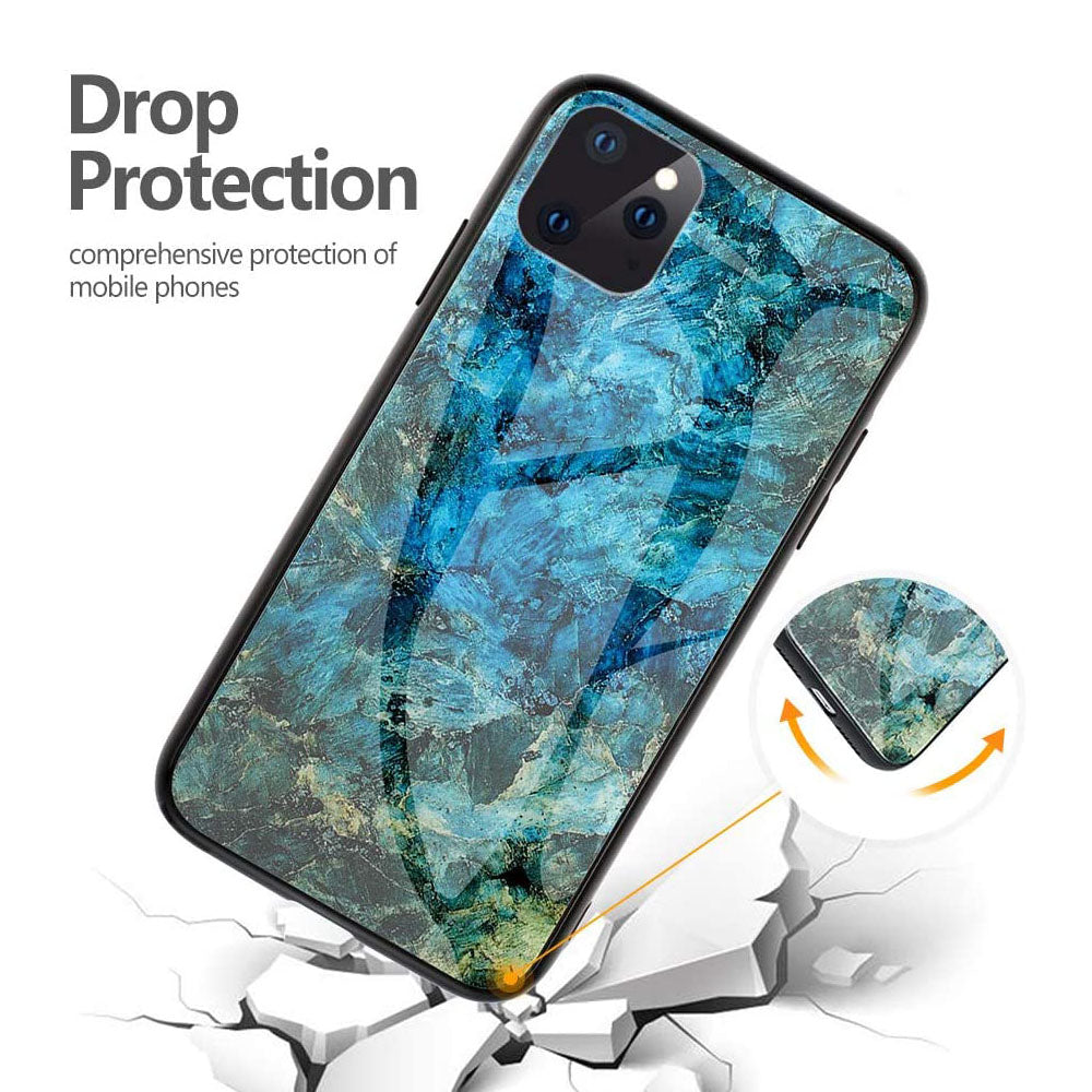 For iPhone 12 Case Shockproof Glass Marble Soft Tough Cover