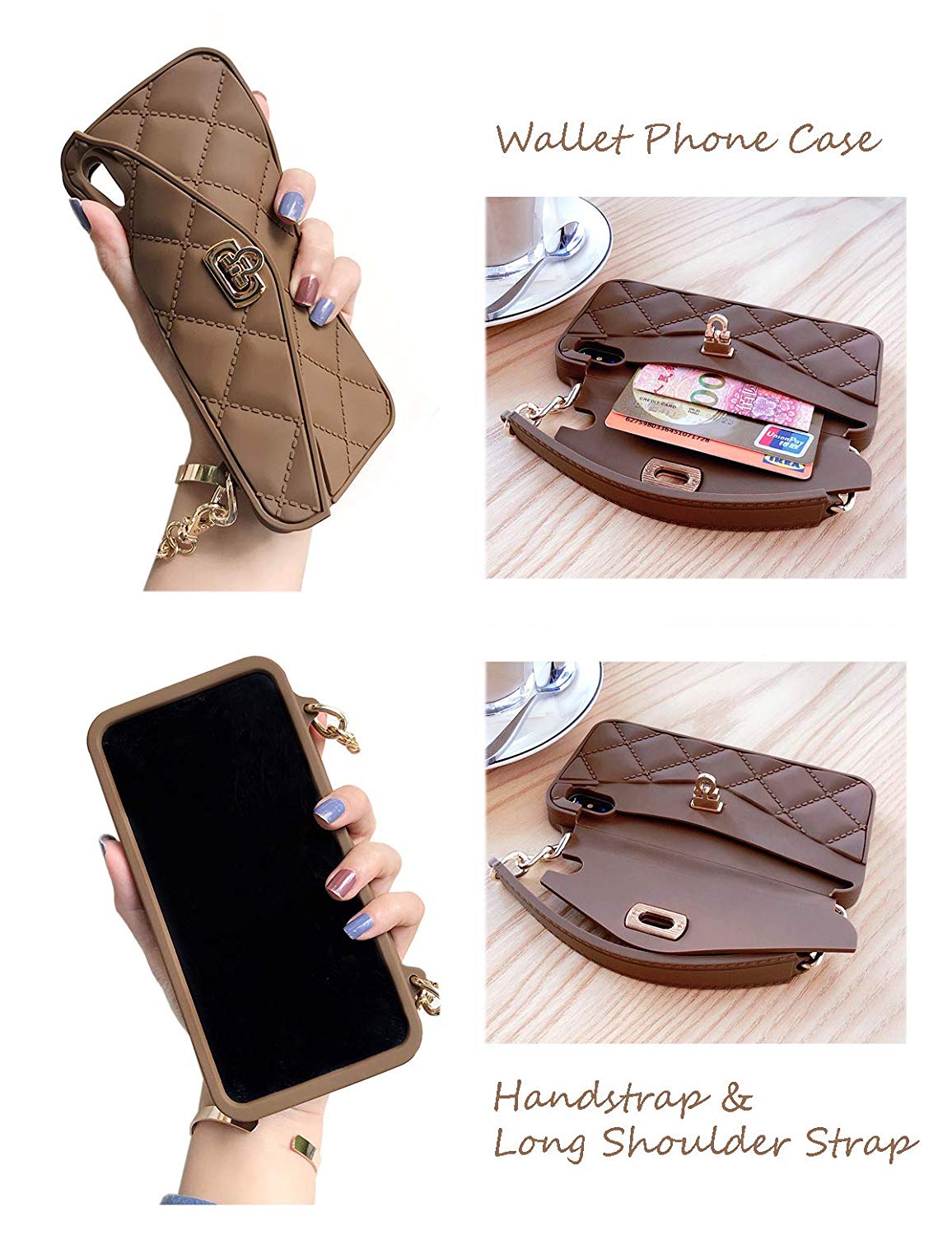 iPhone XR Case Shoulder Strap Card Wallet Silicone Cover