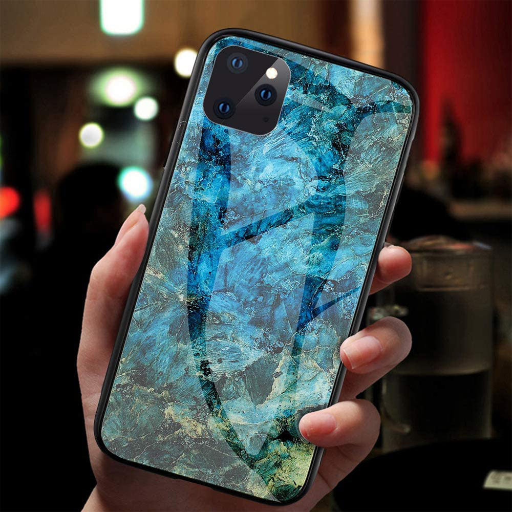 For iPhone 12 Pro Max Case Shockproof Glass Marble Soft Tough Cover