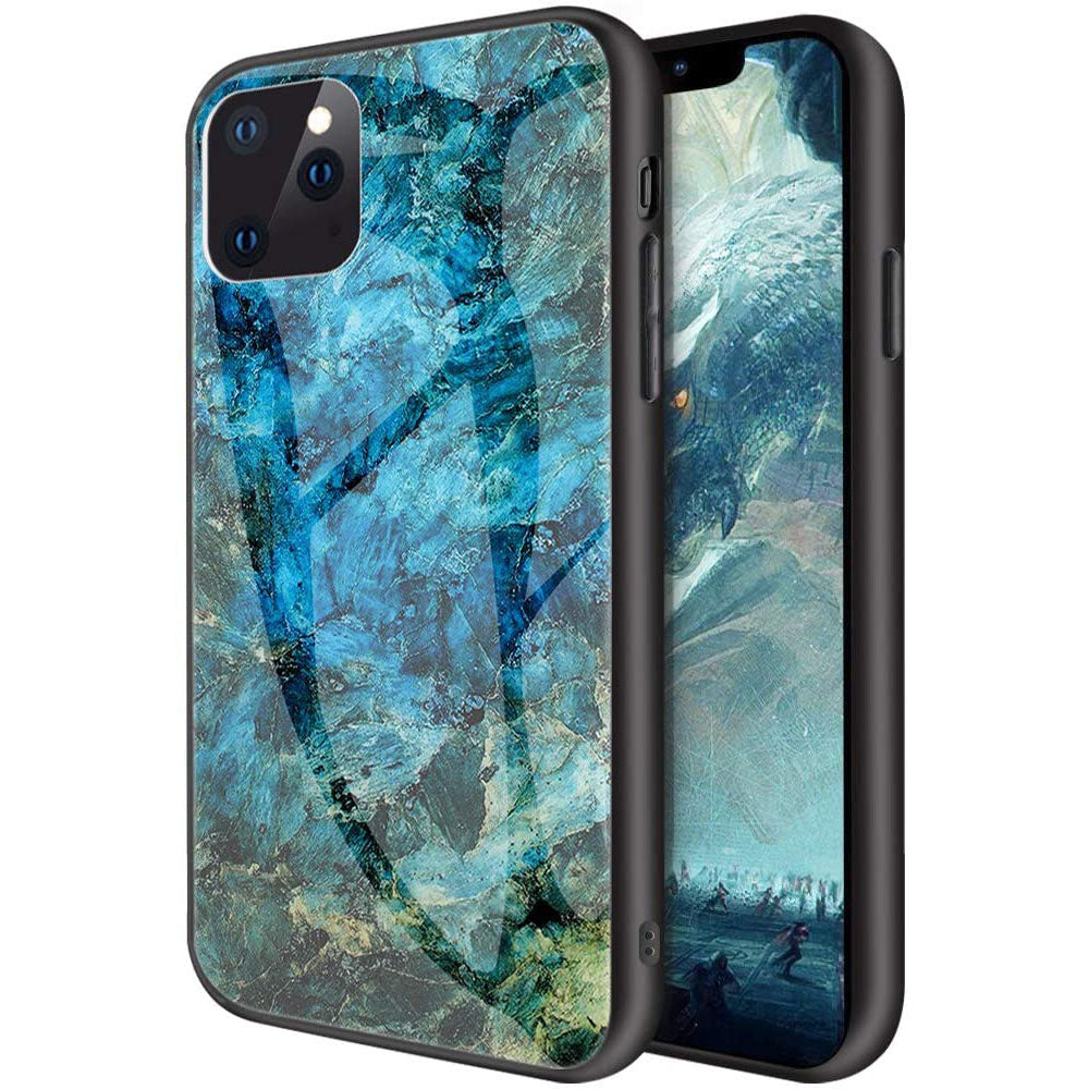 For iPhone 12 Pro Max Case Shockproof Glass Marble Soft Tough Cover