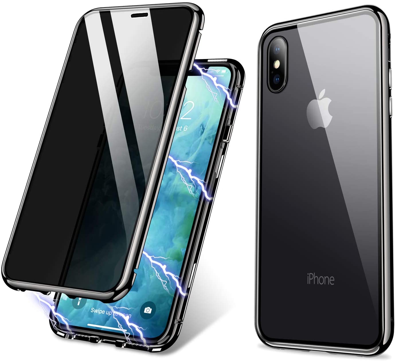 iPhone XS  Case Magnetic Metal Anti Spy Tempered Glass Cover