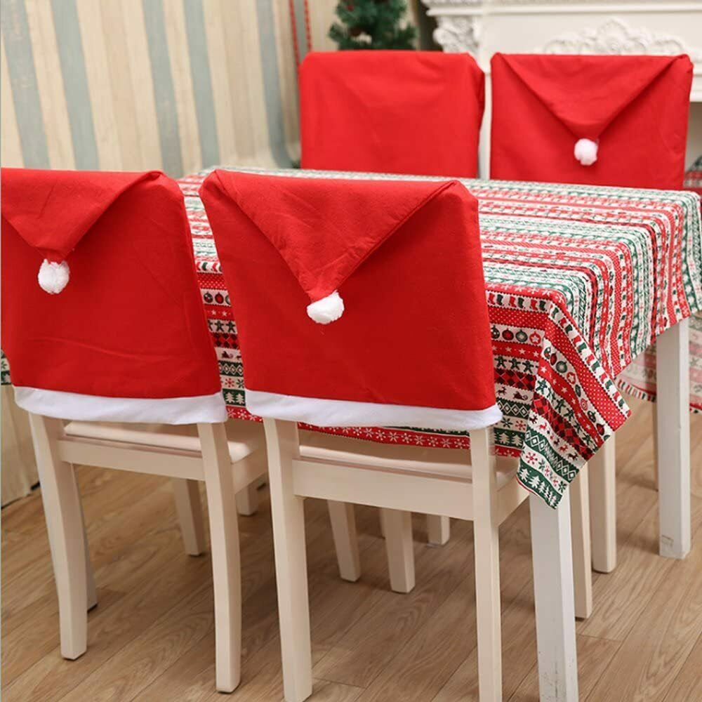 10X Christmas Chair Covers Dining Table Santa Hat Home Decoration Ornaments Gift