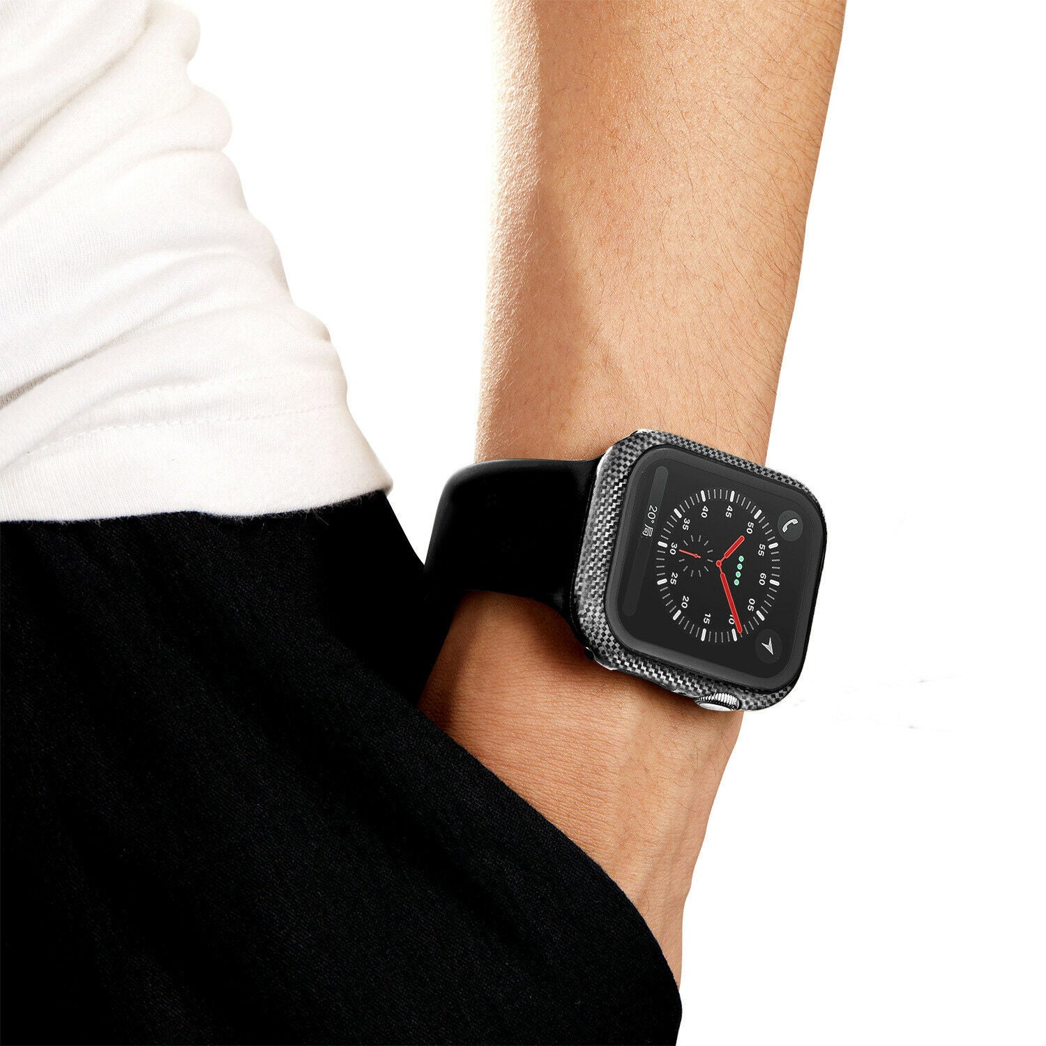 Apple Watch Series SE/6/5/4 44mm 360° TPU Carbon Fiber Full Cover Tempered Glass Case