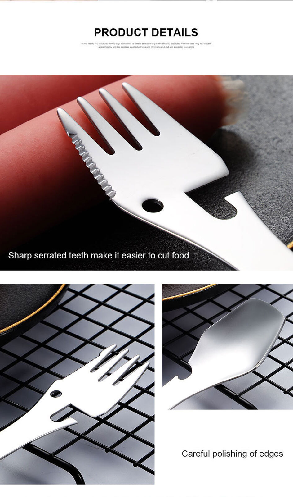 Stainless Steel multifunctional Cutlery Knife Fork Spoon Clip Camping Hiking