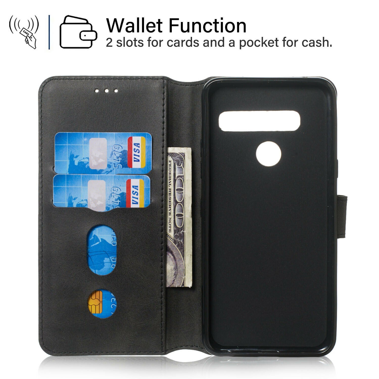 For LG Q60 Luxury Wallet Leather Case Card Slots Cover