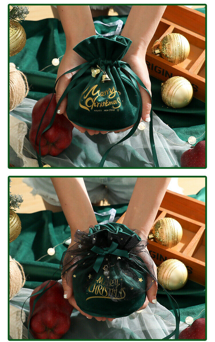 2xChristmas Soft Velvet Gift Bag Wrap Candy Drawstring Storage  Party Decoration