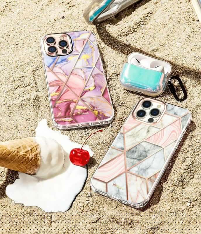 For iPhone 13 Pro Max Case Clear Marble Cute Glitter Shockproof Hard Cover