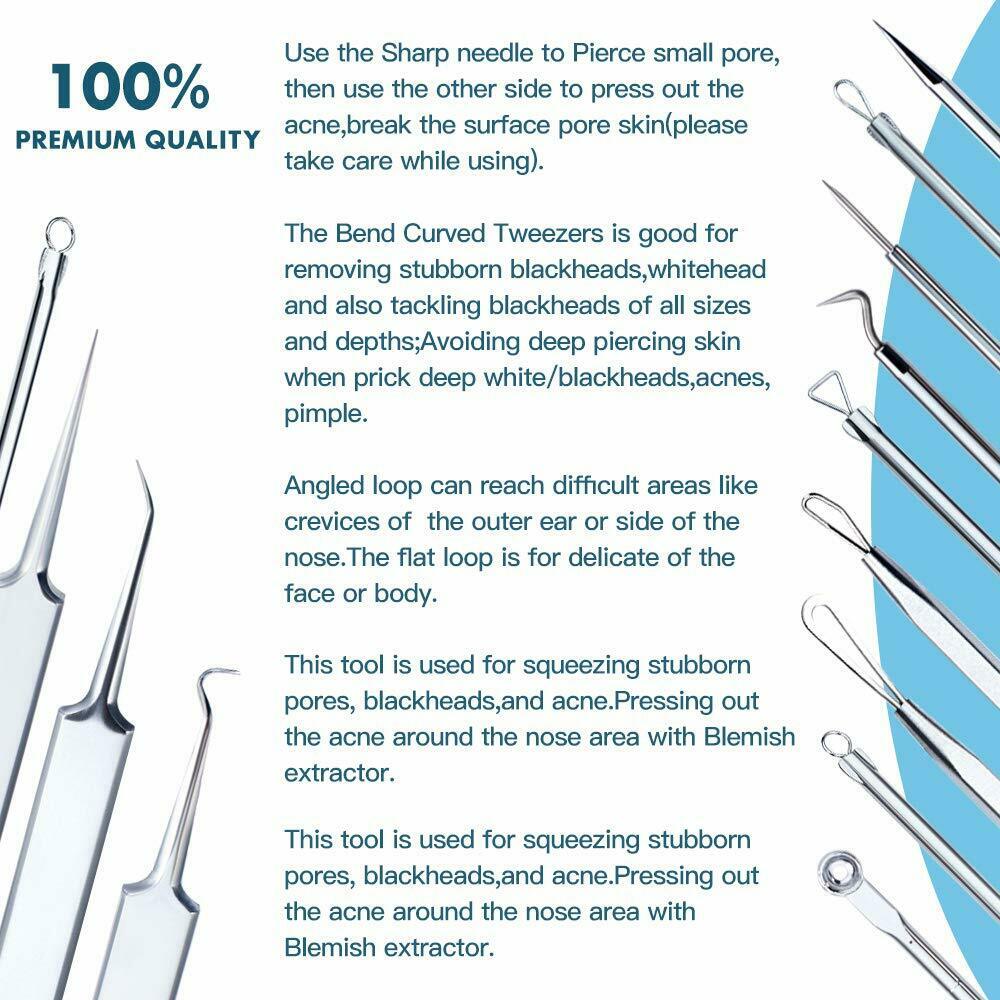 8pcs Blackhead Remover Tool Pimple Popper Pore Blemish Comedone Acne Cleaner Kit