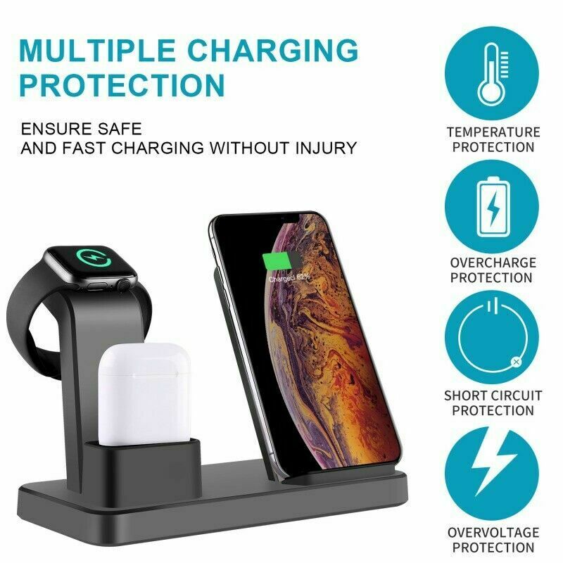 3in1 Fast Charging Qi Wireless Charger Charge to Apple iPhone iWatch headphone