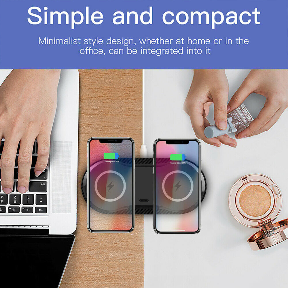 Dual Wireless Charger Phone Fast Charging Pad Mat For iPhone Samsung Galaxy AU For Double 5W-Black