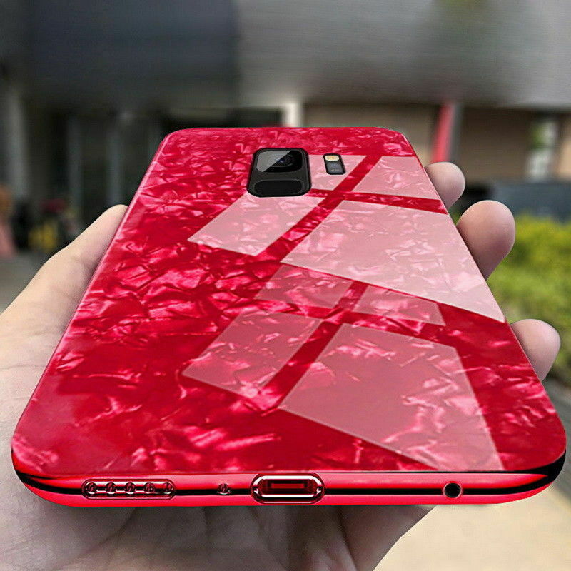 For Samsung S9 Plus Case Luxury Tempered Glass Back Shockproof Cover-Red