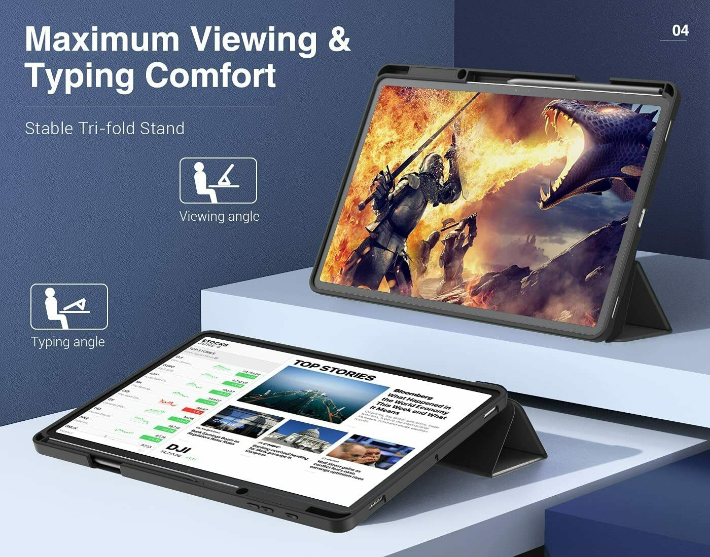 ForGalaxy Tab S7 FE  Case Smart Leather Magnetic Stand Case Cover With Pen holder