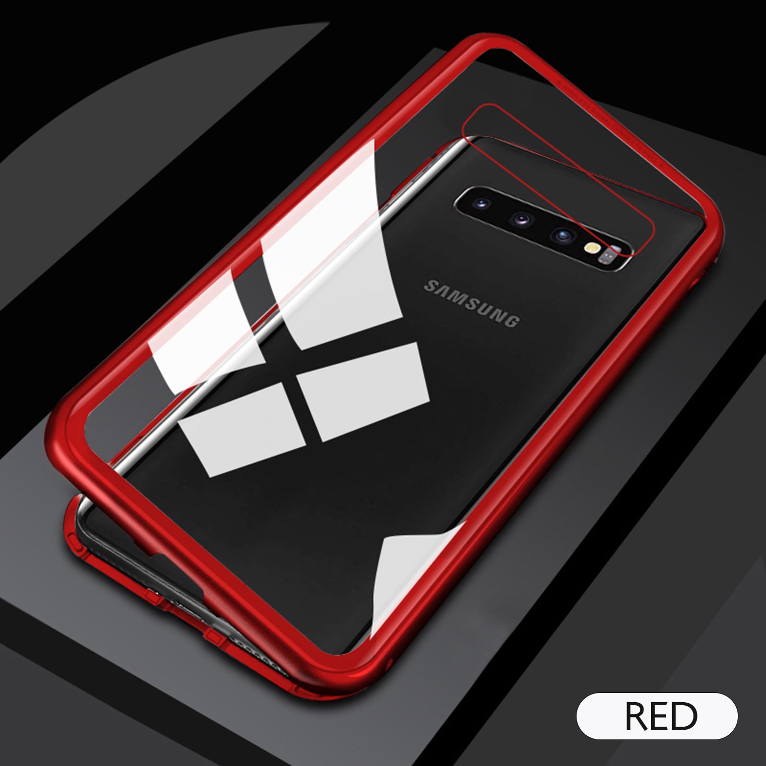 For Galaxy S10 Plus Magnetic Metal Tempered Glass Case Cover-Black, White, Red