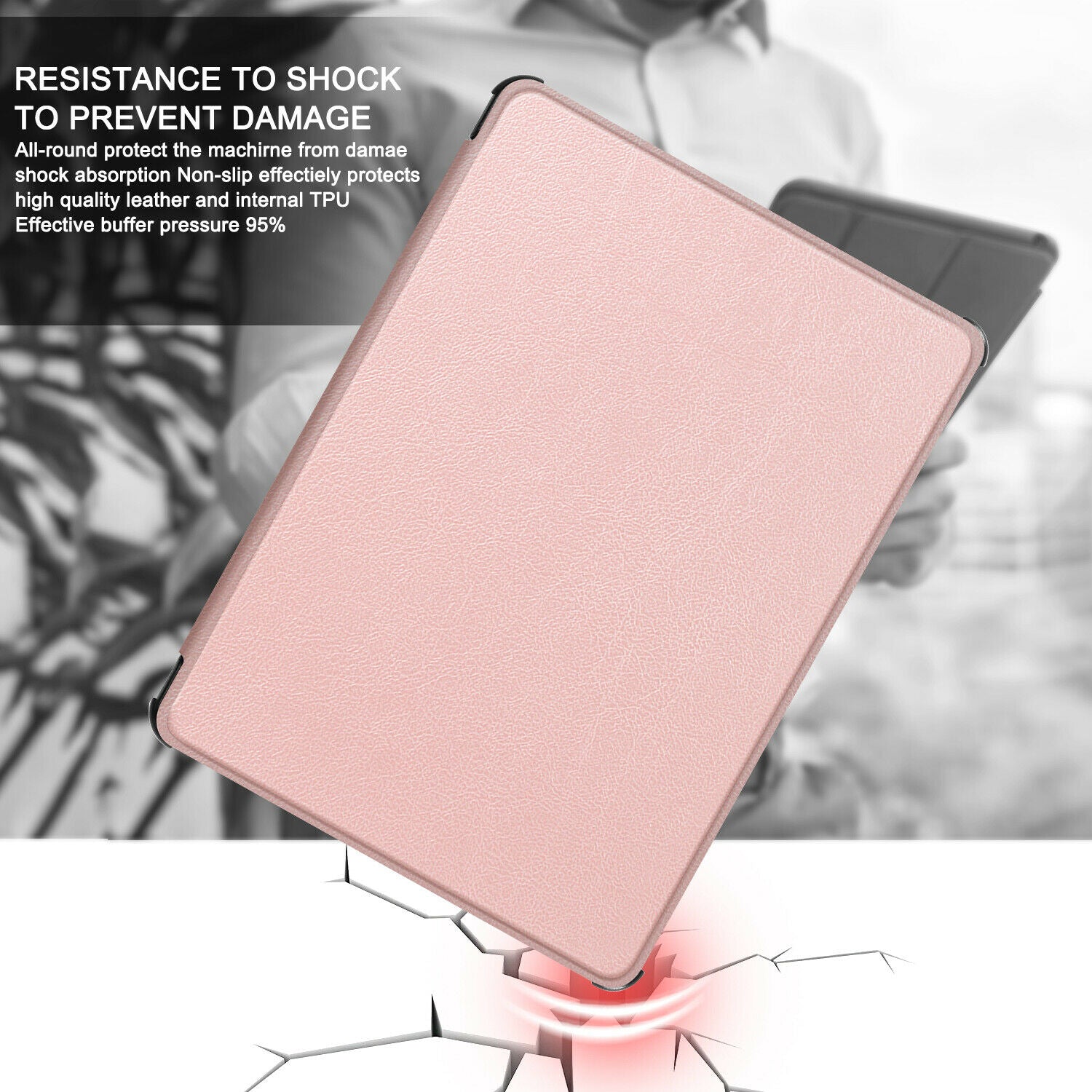For New Amazon Kindle 2019 10th 6" Inch Case Smart Flip Leather Back Slim Cover-Rose Gold