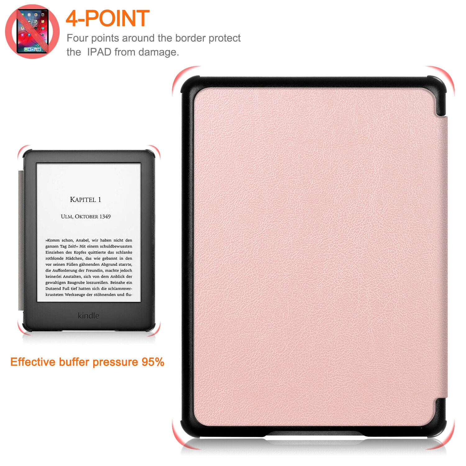 For New Amazon Kindle 2019 10th 6" Inch Case Smart Flip Leather Back Slim Cover-Rose Gold