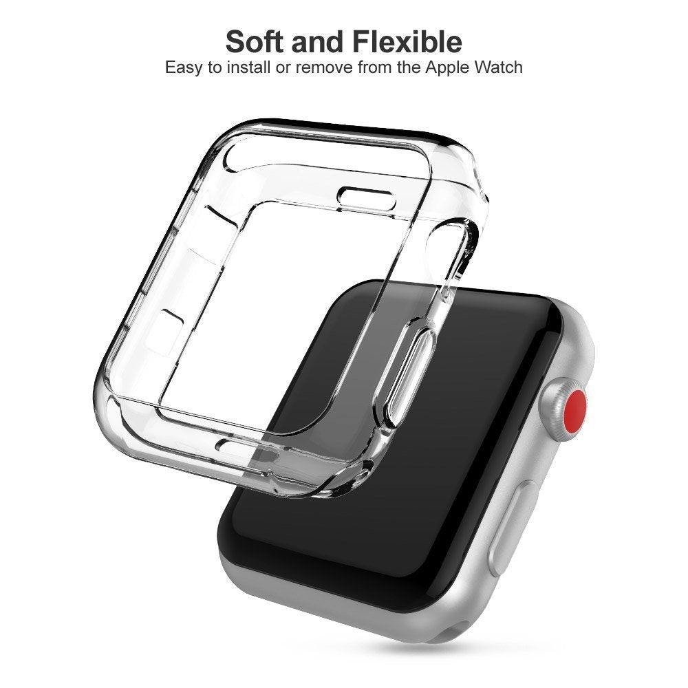 Soft TPU Clear Case Cover + Screen Protector For Apple Watch Series 4 40mm 44mm