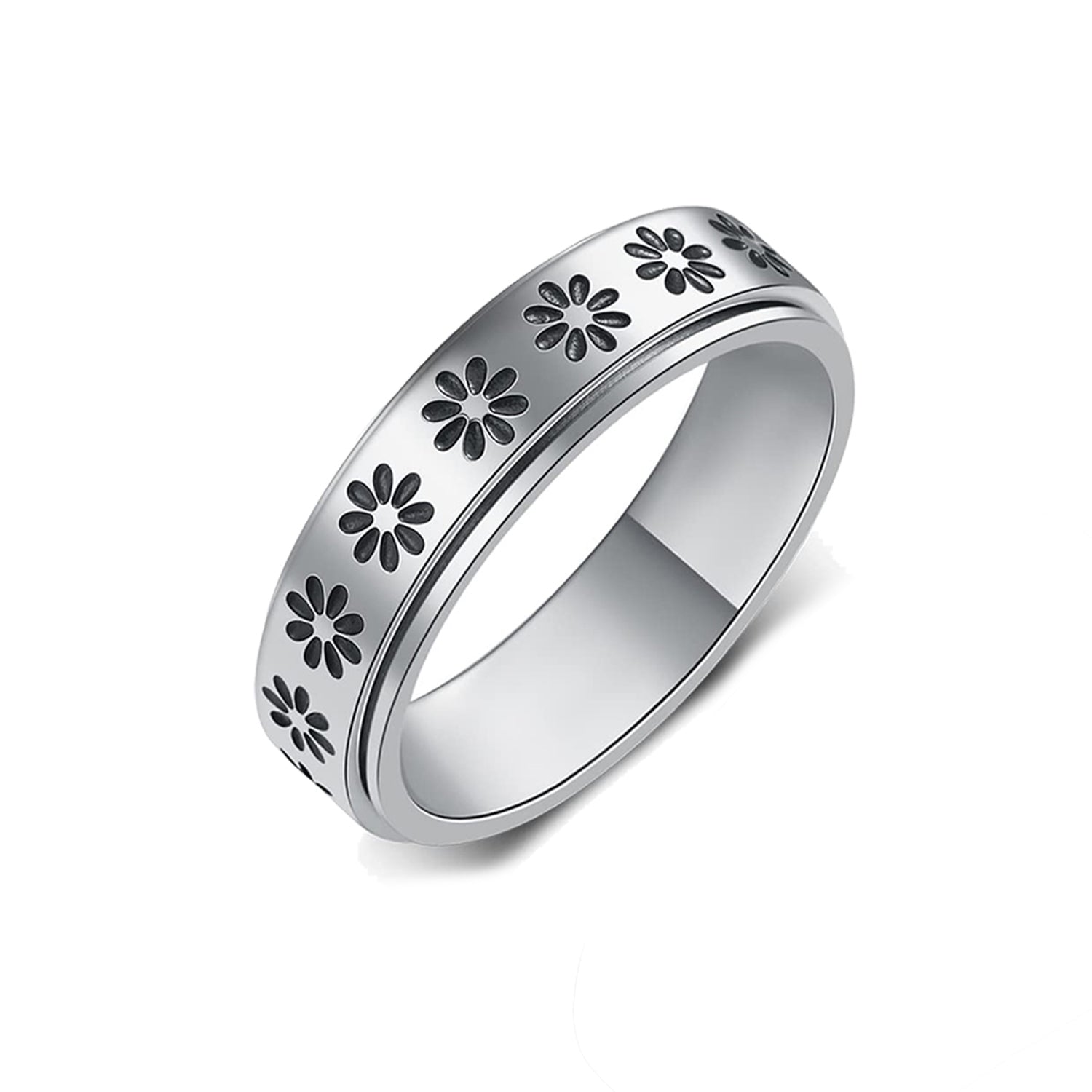 Anti-anxiety Spinner 35 Designs Fidget Rotating Stainless Steel Rings Band Black