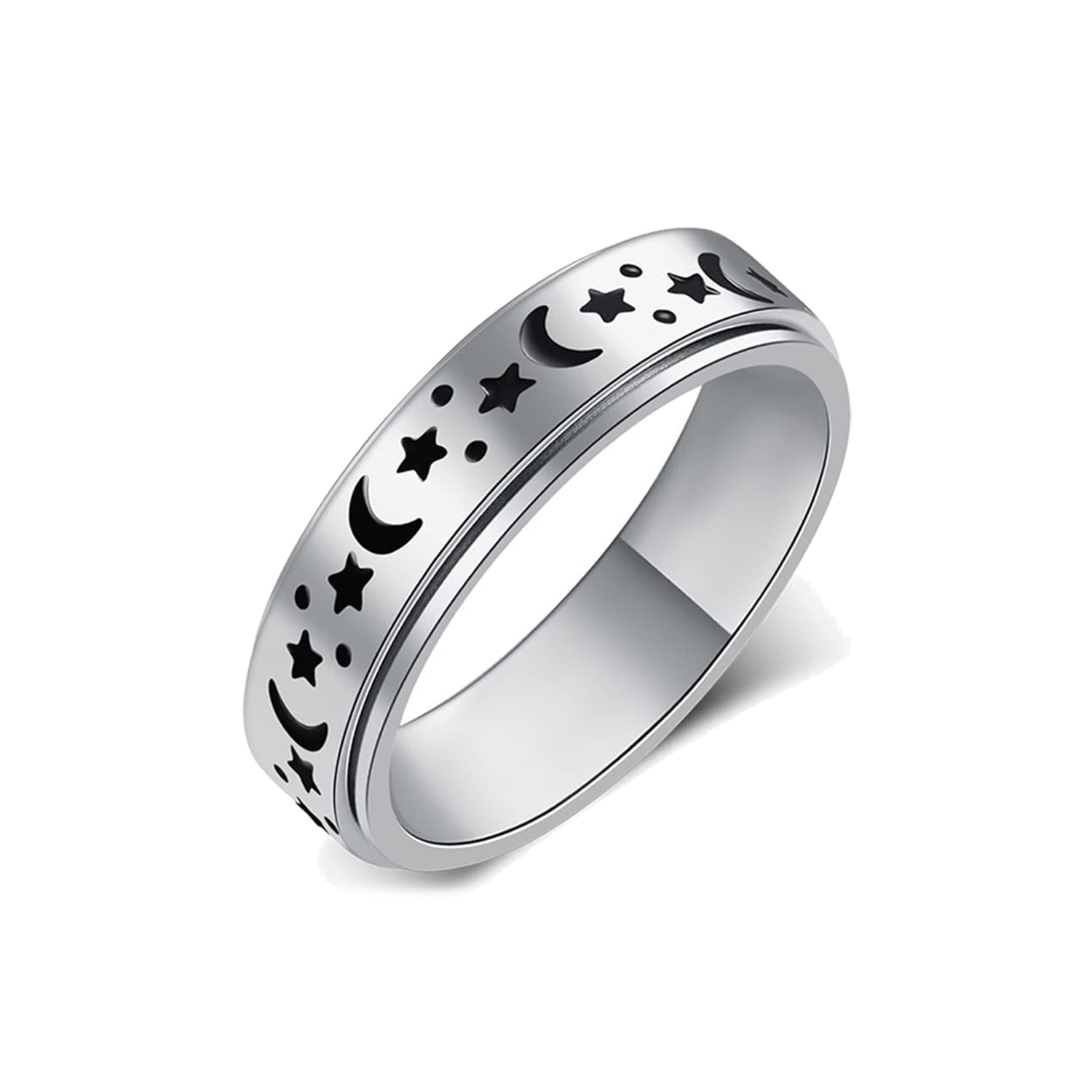 Anti-anxiety Spinner 35 Designs Fidget Rotating Stainless Steel Rings Band Black