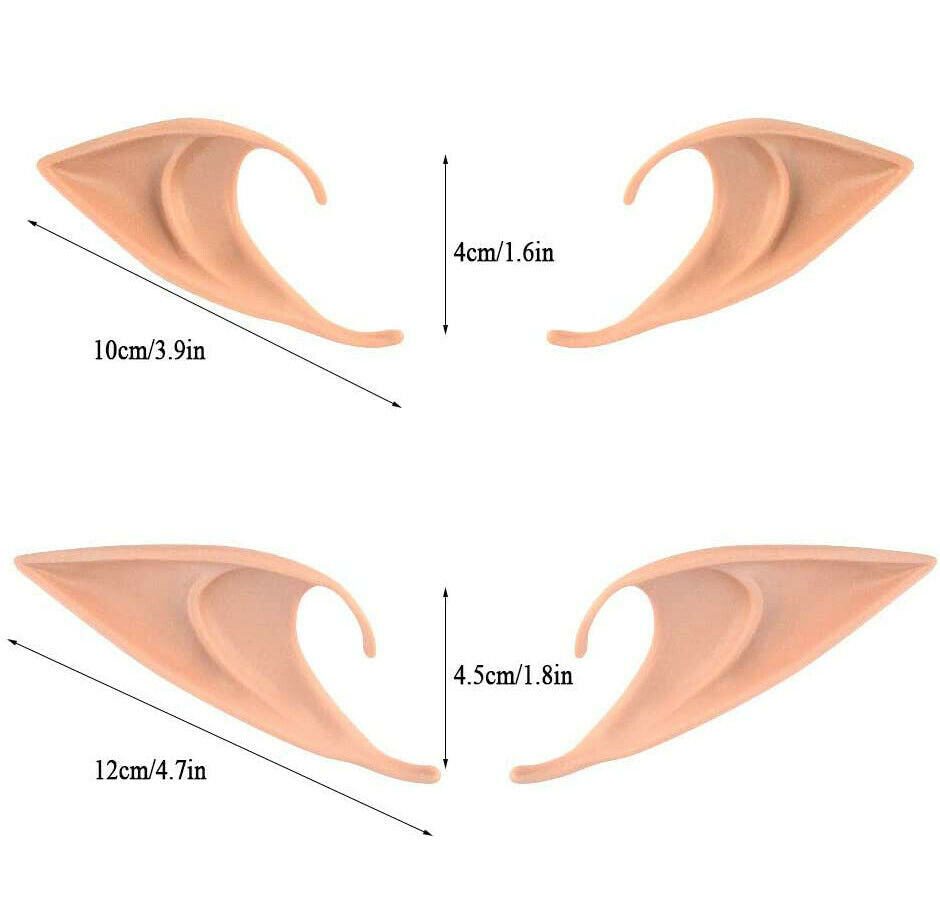 2 Pairs Rubber Elf Ears Fairy Elven Pixie Hobbit Demon Halloween Costume Cosplay