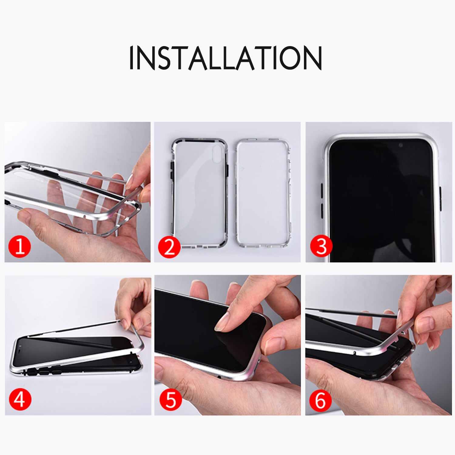 For Galaxy S10 Plus Magnetic Metal Tempered Glass Case Cover-Black, White, Red