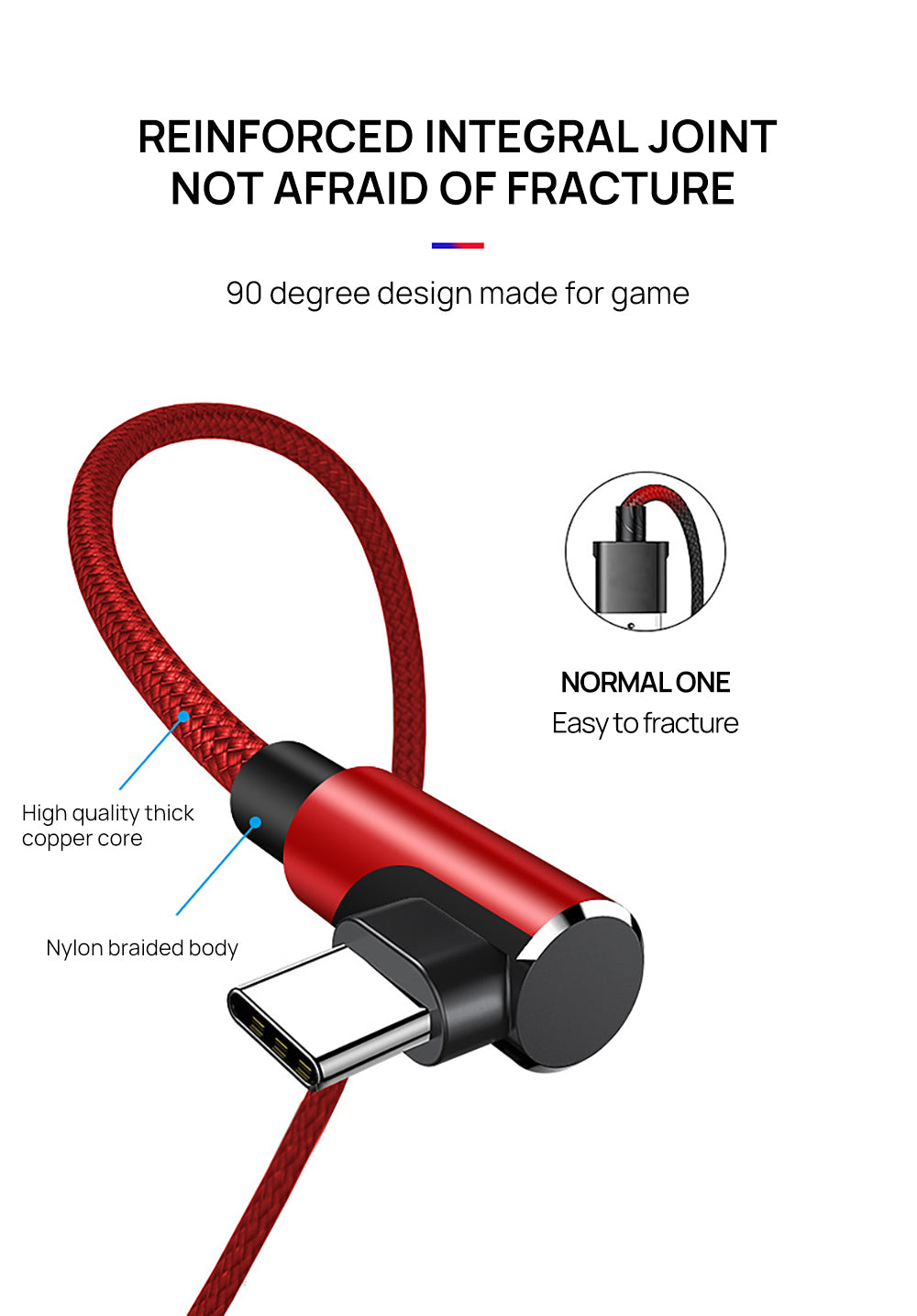 3 in 1 90 Degree Lightning USB Charger Charging Cable Cord For iPhone-Red