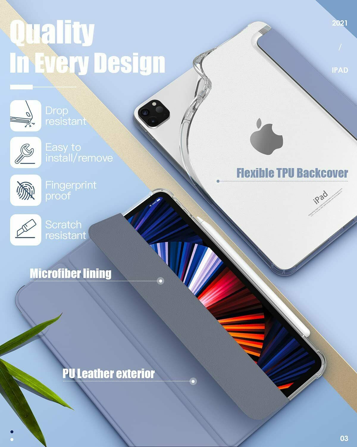 For Apple iPad Pro 12.9" 2021(5th Gen) Clear Case Shockproof Heavy Duty Cover