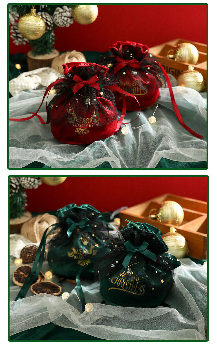 2xChristmas Soft Velvet Gift Bag Wrap Candy Drawstring Storage  Party Decoration