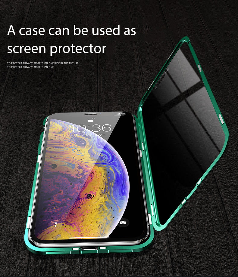 iPhone XS  Case Magnetic Metal Anti Spy Tempered Glass Cover