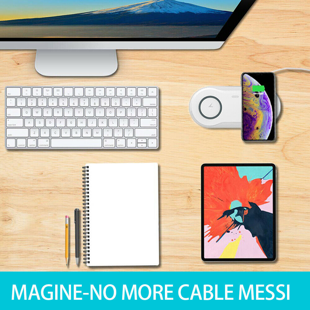 Dual Wireless Charger Phone Fast Charging Pad Mat For iPhone Samsung Galaxy AU For Double 10W-White