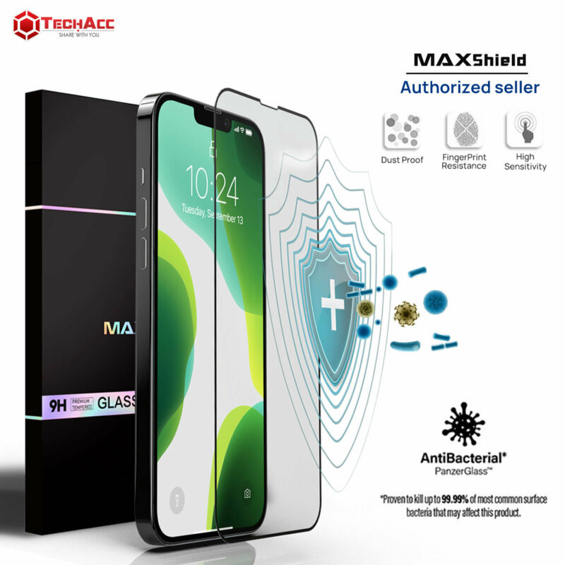 For iPhone 12 13 Pro MAX MAXSHIELD Tempered Glass Antimicrobial Screen Protector