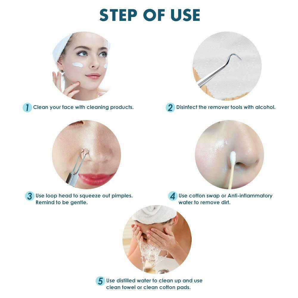 8pcs Blackhead Remover Tool Pimple Popper Pore Blemish Comedone Acne Cleaner Kit