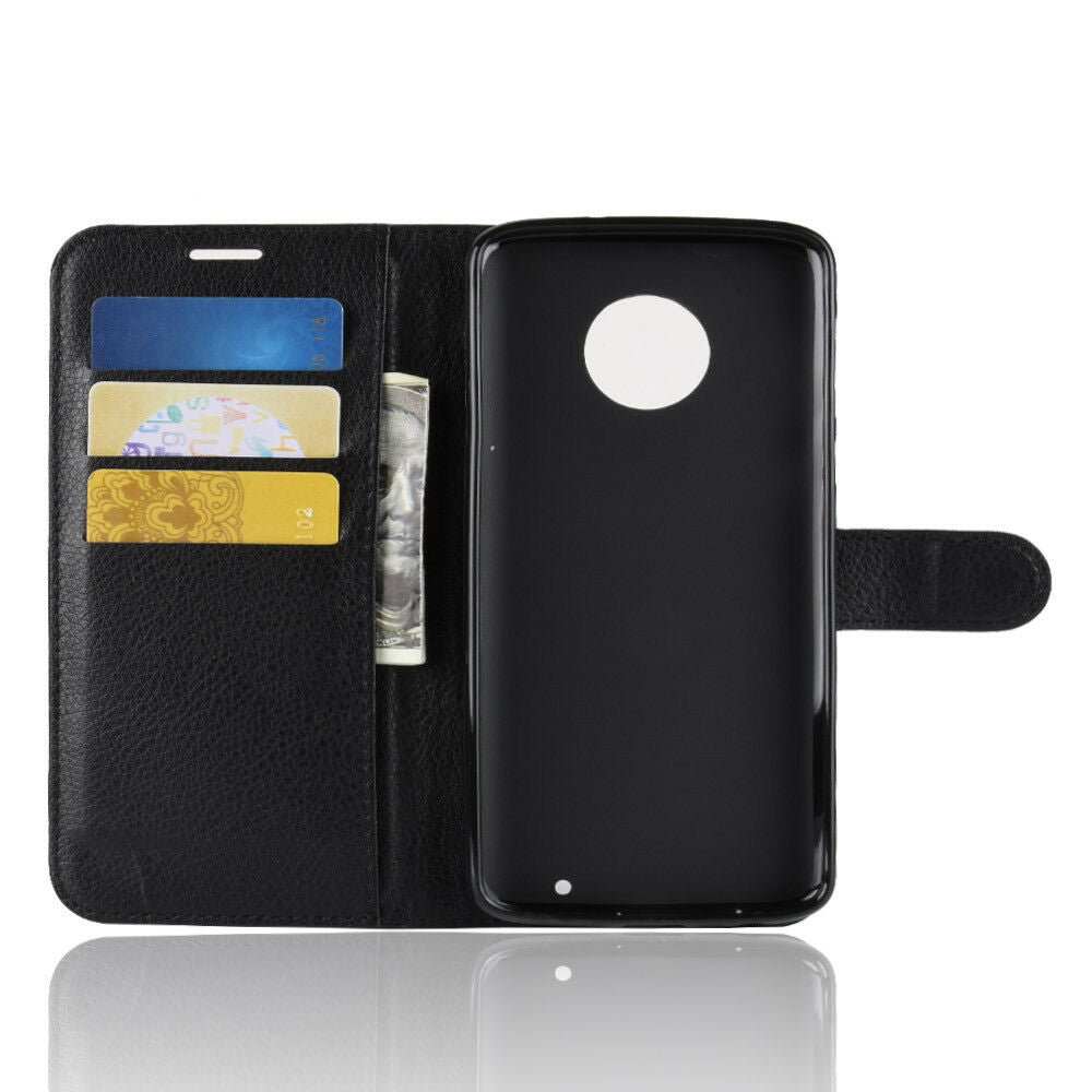 Premium Leather Wallet Flip Case Cover For Motorola Moto G6