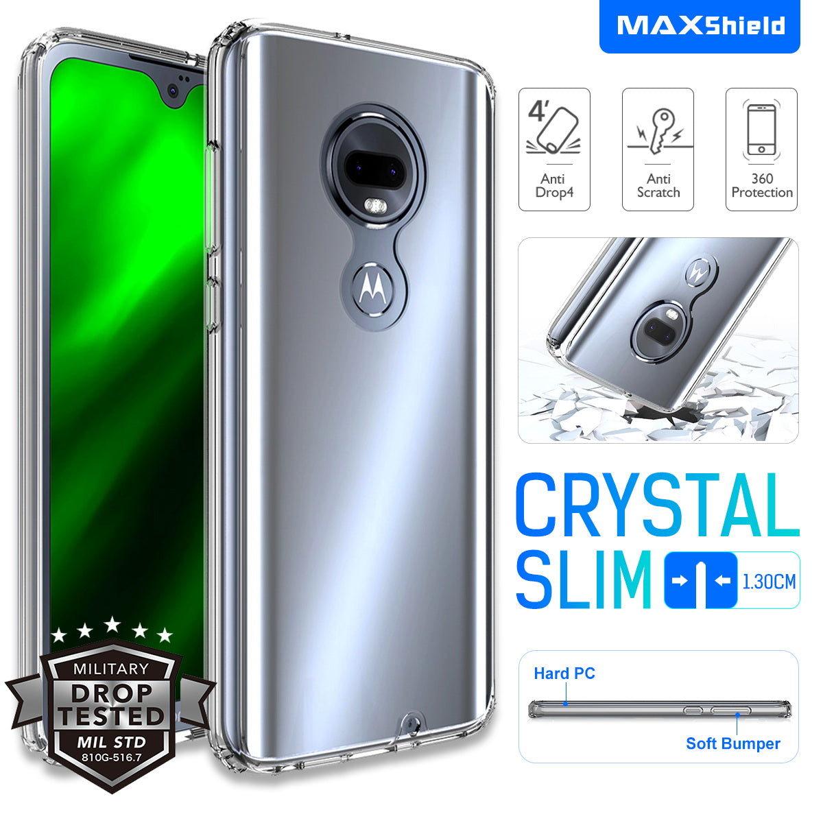 Moto G7 Case, Maxshield Rugged Armor Ultra Clear Cover for Motorola