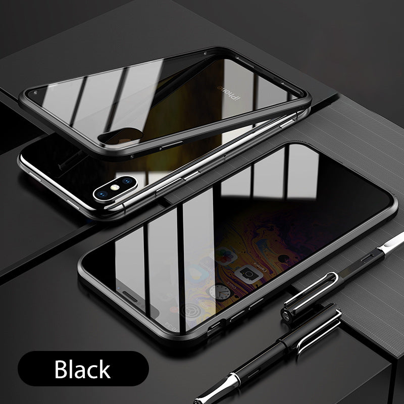 iPhone X  Case Magnetic Metal Anti Spy Tempered Glass Cover