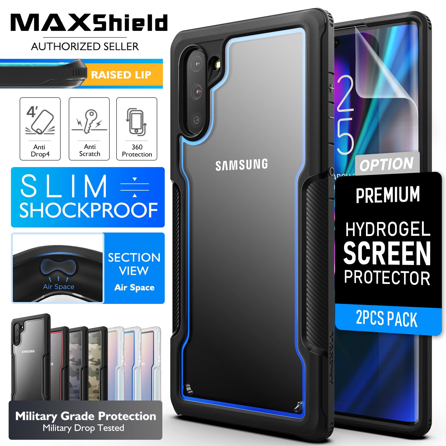 Samsung Galaxy Note 10 Case, Heavy Duty Shockproof Slim Clear Armor Cover