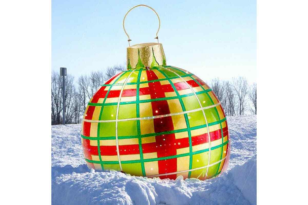 60cm Outdoor PVC Inflatable Ball Toy Christmas Ball Xmas Tree Decor No Lights