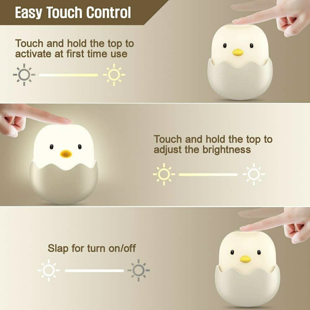 Night Light for Baby Cute Chick Lamp Safe Silicone LED Touch Bedside