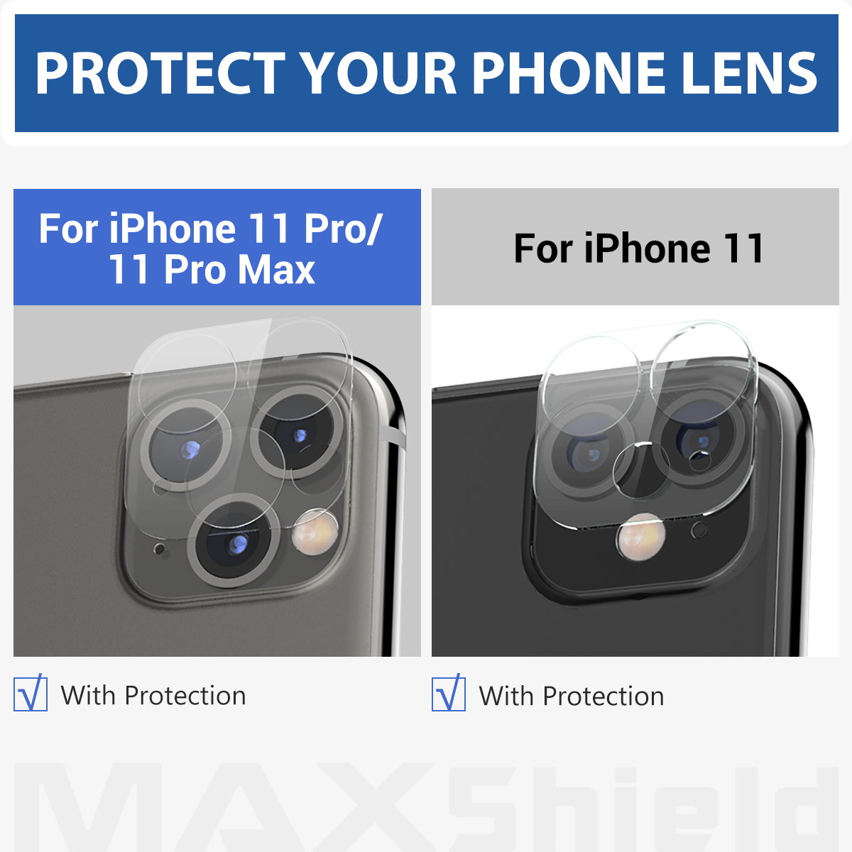MAXSHIELD iPhone 11 Pro Full Coverage Camera Lens Tempered Glass Screen Protector