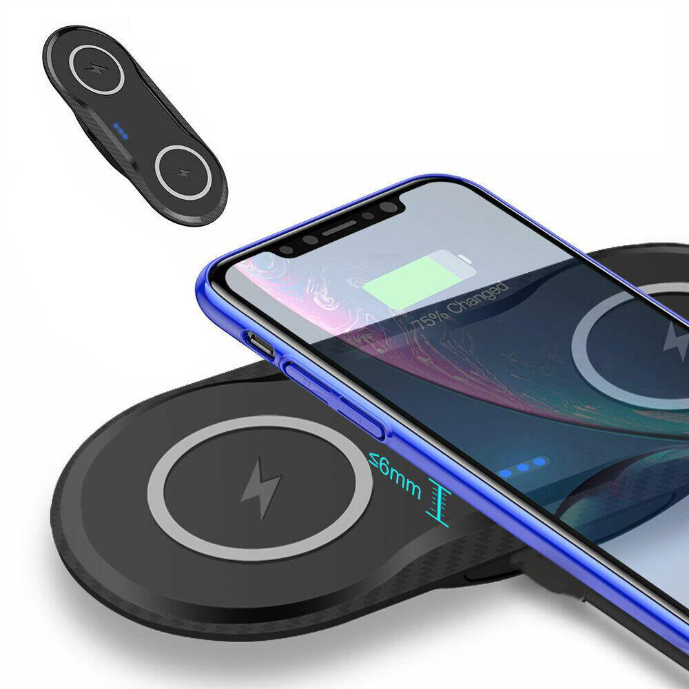 Dual Wireless Charger Phone Fast Charging Pad Mat For iPhone Samsung Galaxy AU For Double 10W-Black