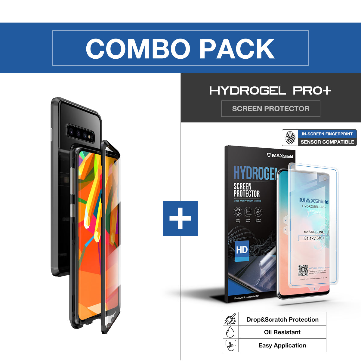 For Galaxy S10 Plus Magnetic Metal Tempered Glass Case Cover-Black, White, Red