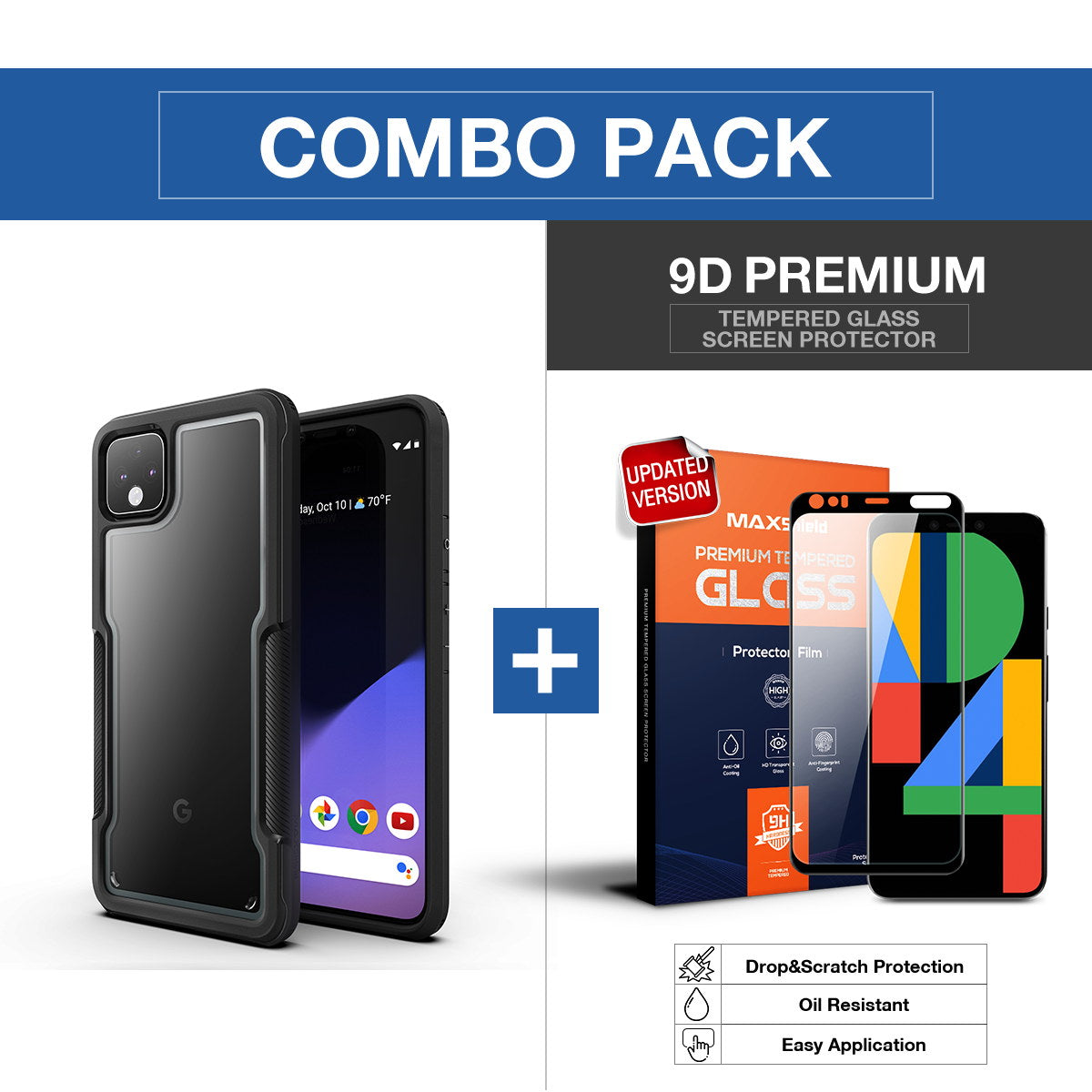 Pixel 4 Case MAXSHIELD Heavy Duty Shockproof Clear Slim Hybrid Cover