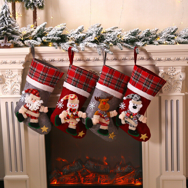 1/4 Christmas Socks Stockings Santa Gift Bags for Family Xmas Party Decorations