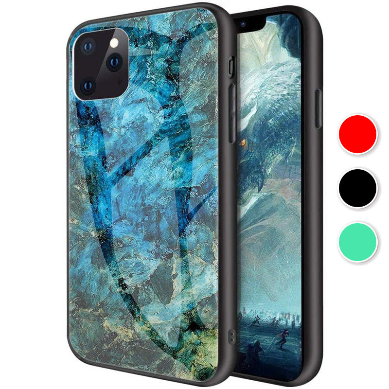 For iPhone 12 Pro Max Case Shockproof Glass Marble Soft Tough Cover