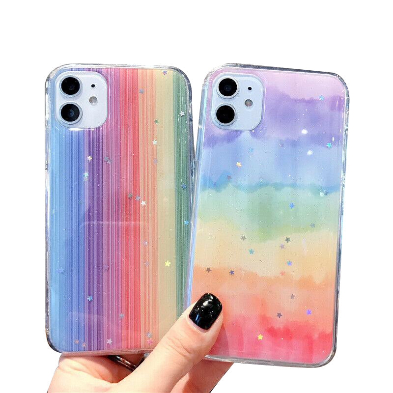 For iPhone 12 Rainbow Case MAXSHIELD Soft TPU Glitter Shockproof Cover