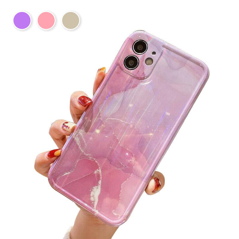 For iPhone 12 Soft Slim Case Silicone Marble Shockproof Laser Clear Cover