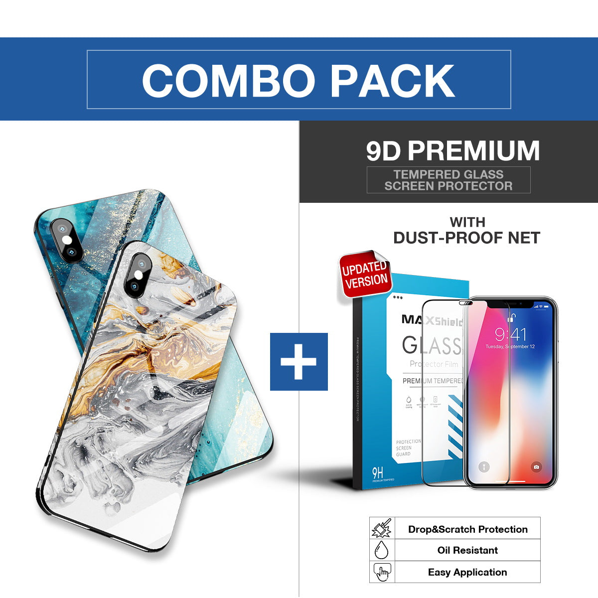 iPhone XS Case Shockproof Tough Glass Marble Soft Cover for Apple