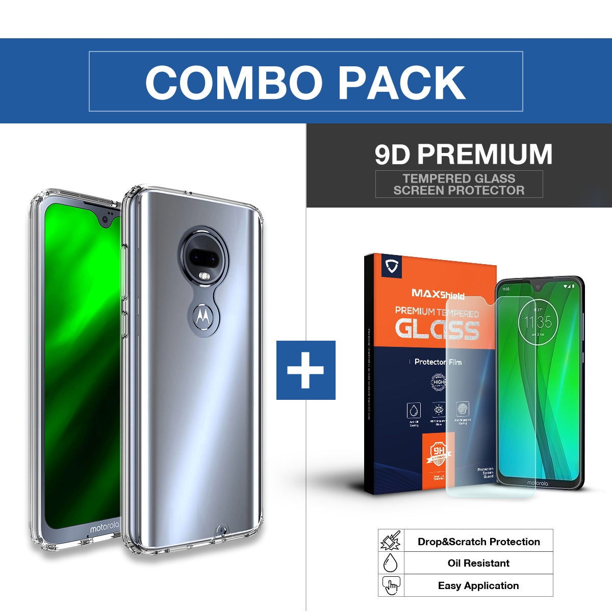 Moto G7 Case, Maxshield Rugged Armor Ultra Clear Cover for Motorola