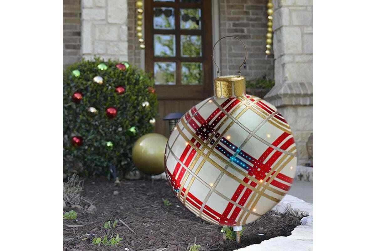 60cm Outdoor PVC Inflatable Ball Toy Christmas Ball Xmas Tree Decor No Lights