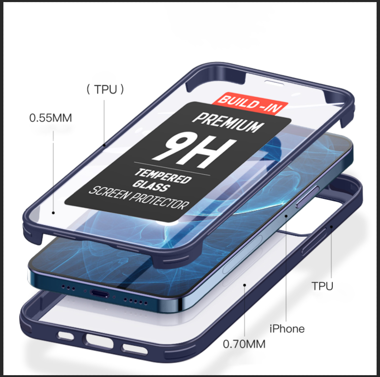 For iPhone 14 Series Shockproof Heavy Duty Full Body Glass Case Cover+Lens Screen Protector